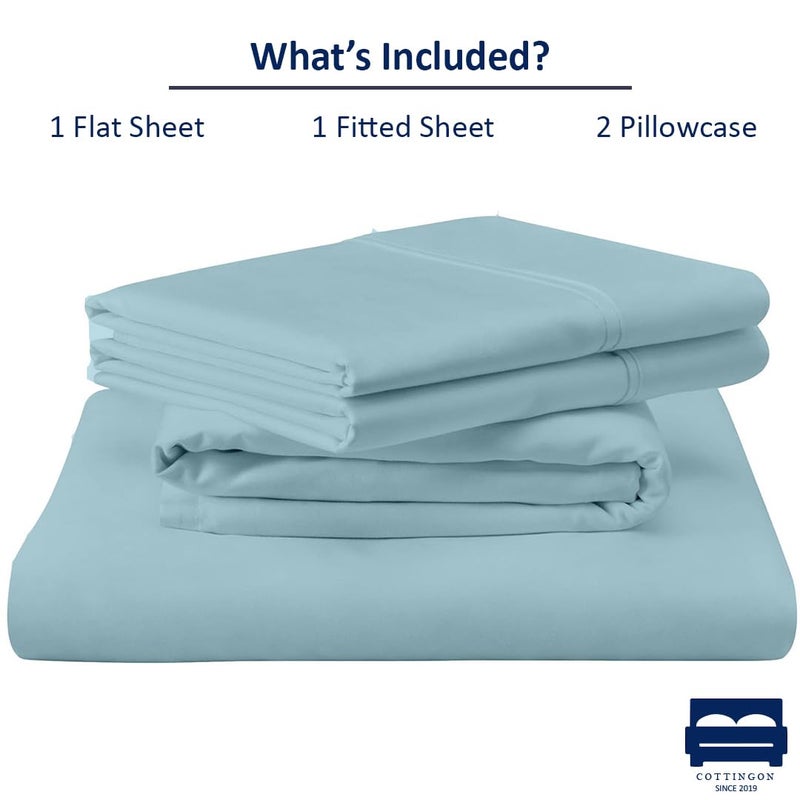 Cottingon RV King Sheets 72 x 80,Luxury Soft 100% Egyptian Cotton, 4 Pcs Camper Bedding Set to Fit Upto 15" Deep Custom RV Mattress, Light Blue Solid - Image 2